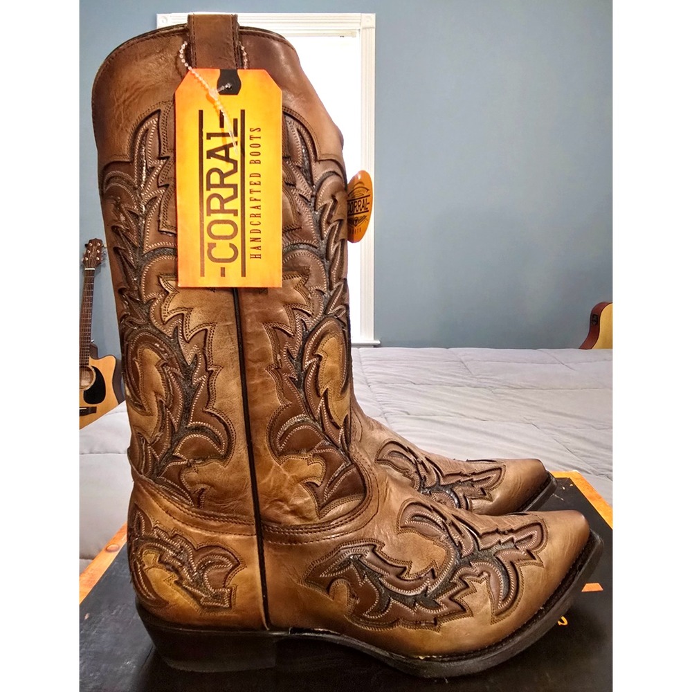 Corral® (Men's 11.5 WIDE) C3845 Honey/Grey Inlay & Embroidery Western Boot $329
